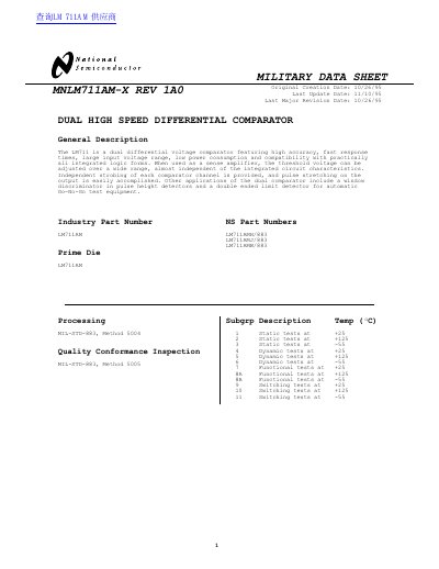 National Semiconductor MNLM711AM-X REV 1A0 handbook - cover page