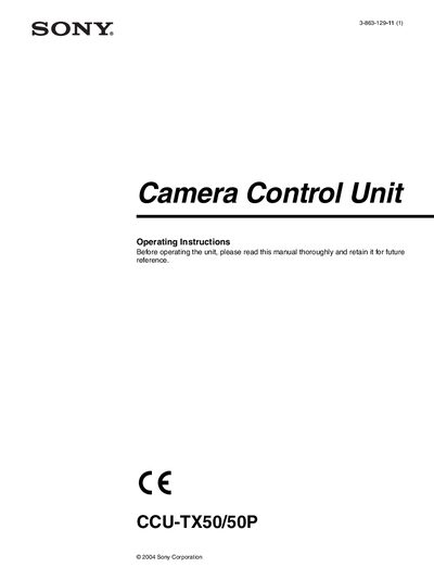 Sony CCU-TX50/50P Camera Control Unit Operating Manual - cover page