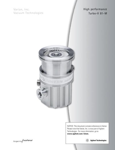 Agilent Turbo-V 81-M Turbo-Drag Pump Brochure - cover page