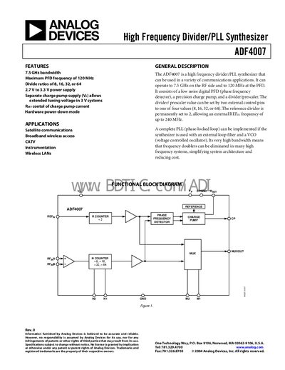 Analog Devices ADF4007 Datasheet - cover page
