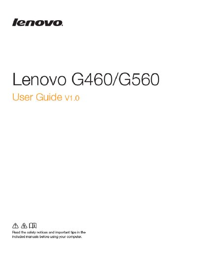 Lenovo G460/G560 User Guide - cover page