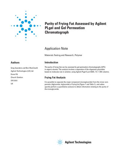 Agilent PLgel Gel Permeation Chromatography Application Note - cover page