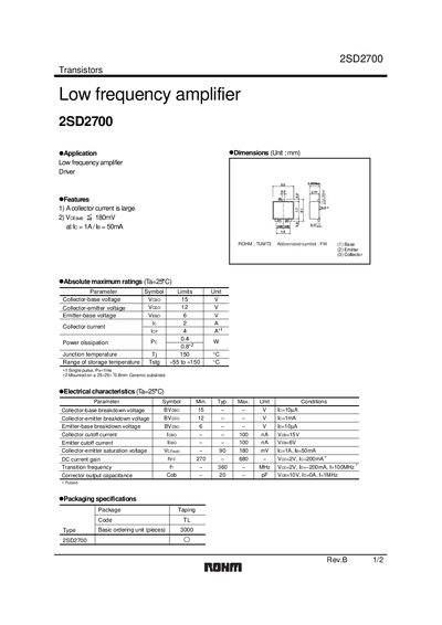 ROHM 2SD2700 Transistor Datasheet - cover page