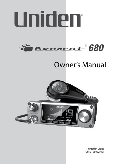 Uniden BearCat 680 CB Radio Owner's Manual - cover page