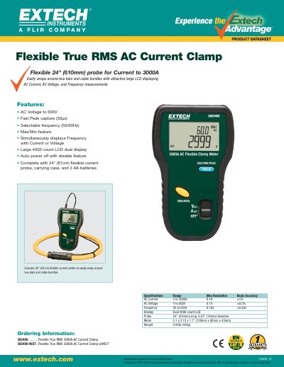EXTECH 382400 Flexible True RMS AC Current Clamp Product Datasheet - cover page