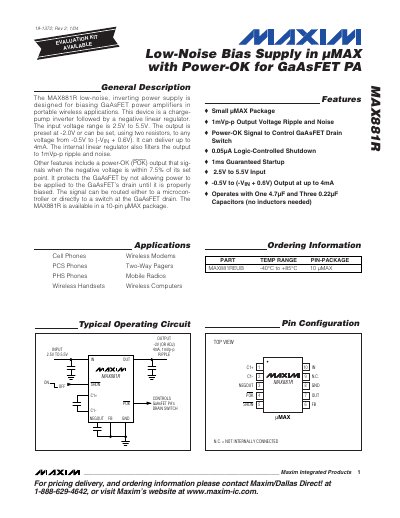 Maxim MAX881R Low-Noise Inverting Power Supply Datasheet - cover page