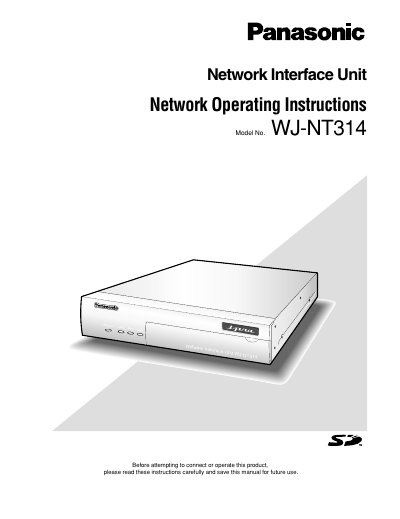 Panasonic WJ-NT314 Network Interface Unit Operating Instructions - cover page
