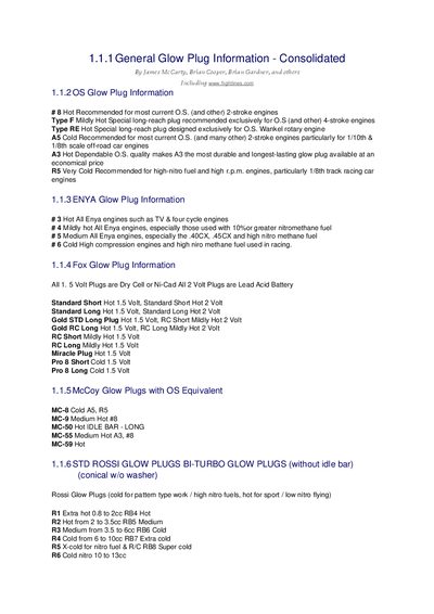 Glow Plug Information Manual - cover page