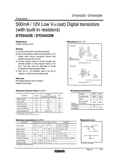 ROHM DTD543ZE/DTD543ZM Datasheet - cover page