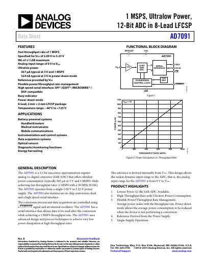 Analog Devices AD7091 Analog-to-Digital Converter Datasheet - cover page