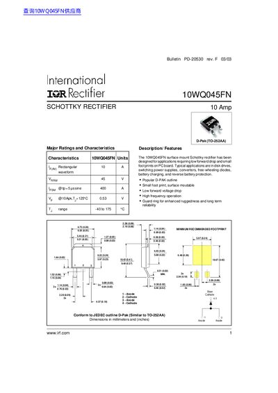 International Rectifier 10WQ045FN Schottky Rectifier Datasheet - cover page