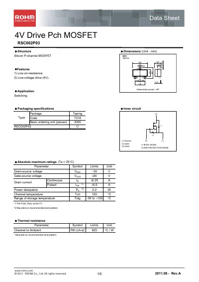 ROHM RSC002P03 Datasheet - cover page