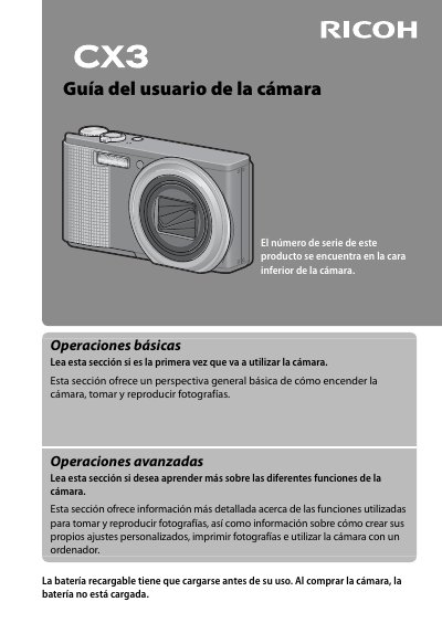Ricoh CX3 Digital Camera User Manual - cover page