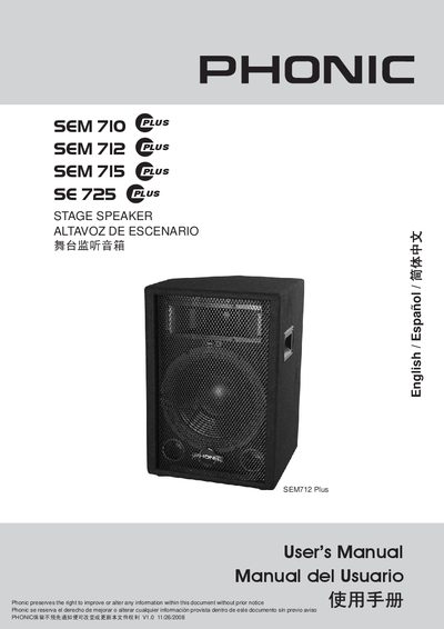 Phonic SEM 710/712/715/SE 725 Stage Speaker User Manual - cover page