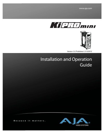 AJA Ki Pro Mini Installation and Operation Guide - cover page