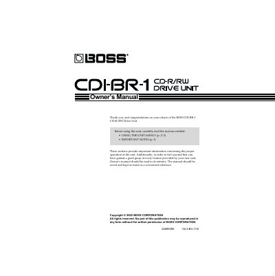 BOSS CDI-BR-1 CD-R/RW Drive Unit Owner's Manual - cover page