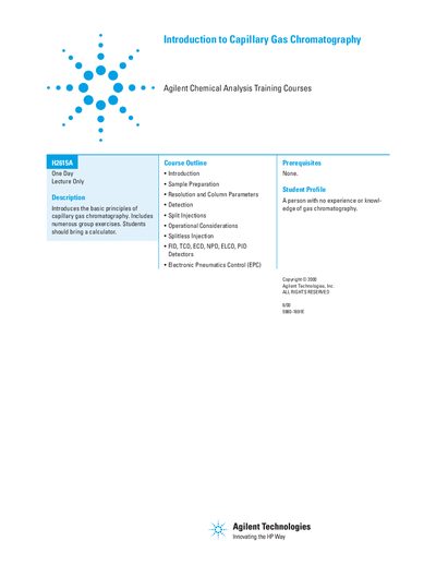 Agilent Chemical Analysis Training Courses Handbook - cover page