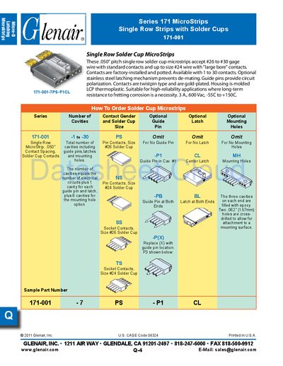 Glenair 171-001 Solder Cup MicroStrips Datasheet - cover page