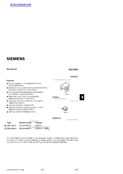Siemens SLB0586 Dimmer IC Datasheet - cover page