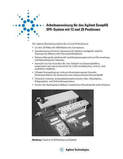 Agilent Solid phase extraction using Agilent SampliQ with 12- or 20-port manifolds Manual - cover page
