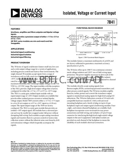 Analog Devices 7B41 Product Handbook - cover page