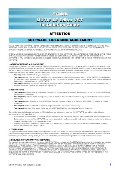 Yamaha MOTIF XF Editor VST Installation Guide - cover page