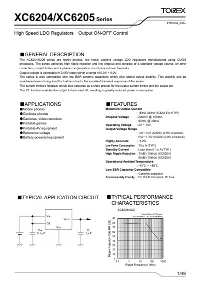 Torex XC6204/XC6205 Series LDO Regulator Datasheet - cover page