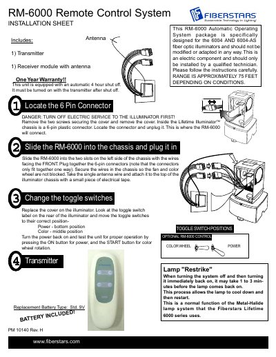 Fiberstars RM-6000 Remote Control System Installation Sheet - cover page