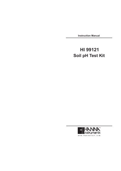 Hanna Instruments HI 99121 Soil pH Test Kit Instruction Manual - cover page