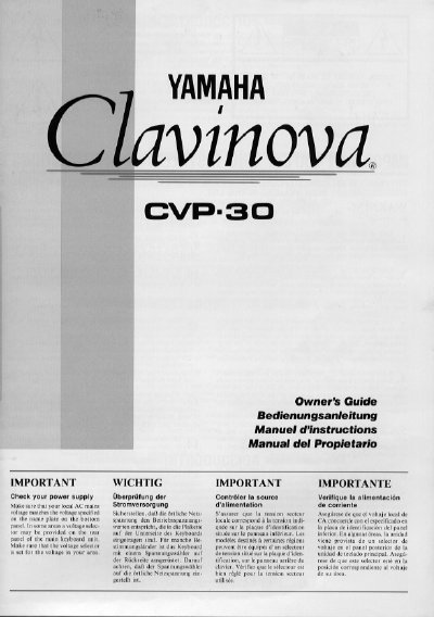 Yamaha CVP-30 Owner's Guide - cover page