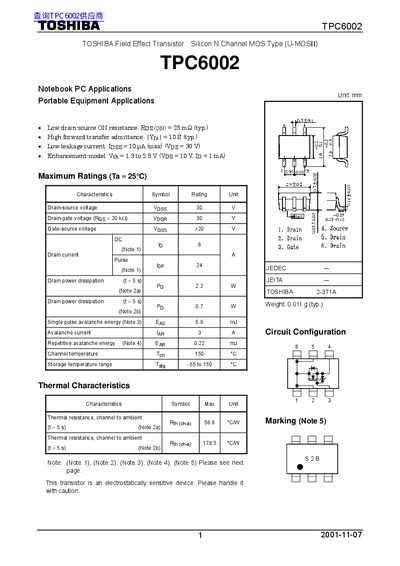 Toshiba TPC6002 N-Channel MOSFET Datasheet - cover page