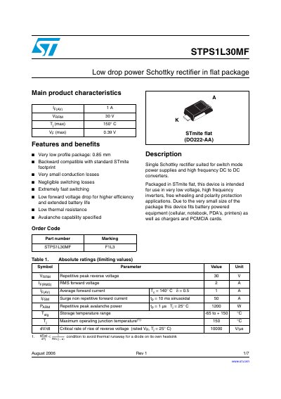 STMicroelectronics STPS1L30MF Schottky Rectifier Datasheet