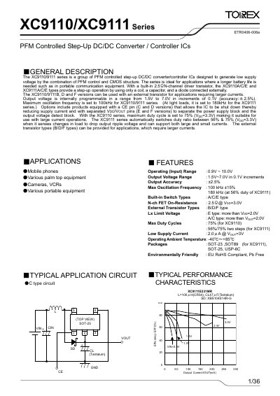 Torex XC9110/XC9111 Series PFM Controlled Step-Up DC/DC Converter Manual - cover page