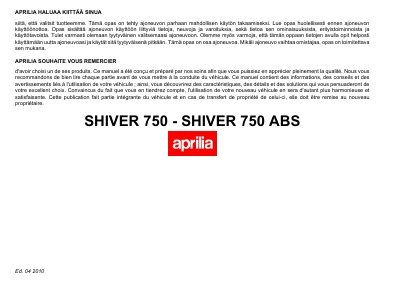 Aprilia SHIVER 750 ABS Owner's Manual - cover page