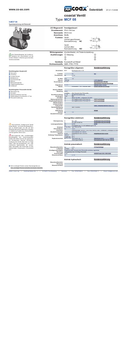 COAX MCF 08 Solenoid Valve Datasheet - cover page