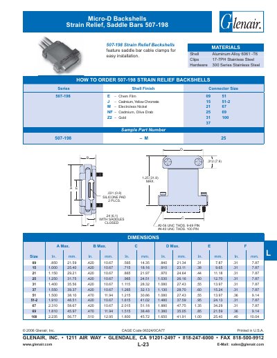 Glenair L-23 Micro‑D Backshells Product Leaflet - cover page