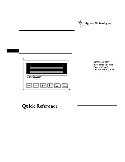 Agilent 5973 Series MSD Local Control Panel Quick Reference Guide