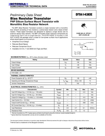 MOTOROLA DTA143EE DATA SHEET - cover page