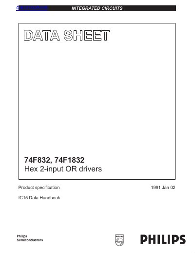 Philips 74F832/74F1832 Hex 2-input OR Drivers Datasheet - cover page