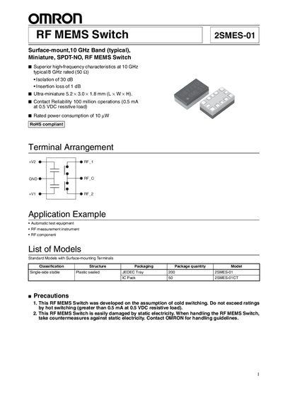 Omron 2SMES-01 RF MEMS Switch User Manual - cover page
