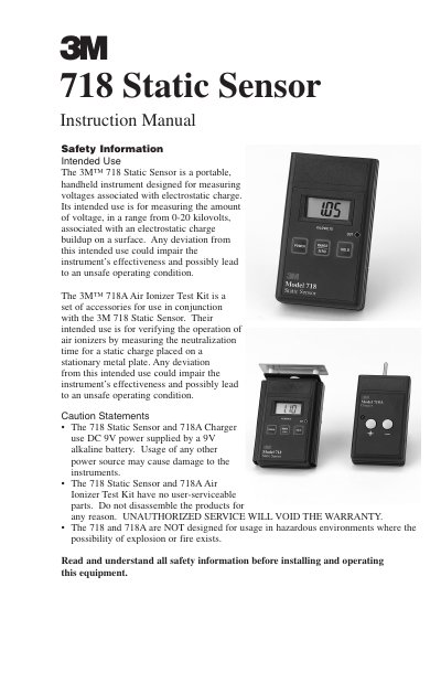 3M 718 Static Sensor Instruction Manual - cover page