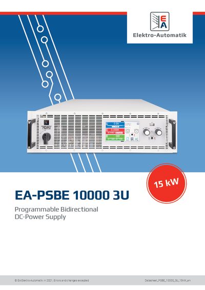 EA Elektro-Automatik PSBE 10000 3U 15 kW Programmable Bidirectional DC-Power Supply Datasheet