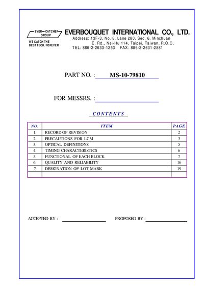 Everbouquet MS-10-79810 LCD Module Handbook - cover page