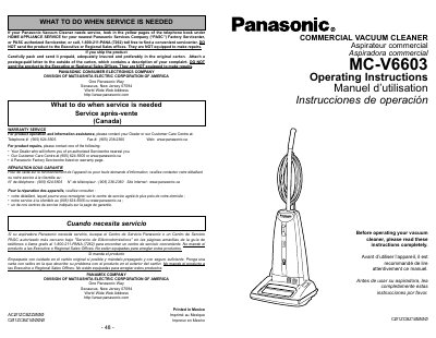 Panasonic MC-V6603 Commercial Vacuum Cleaner Operating Instructions - cover page