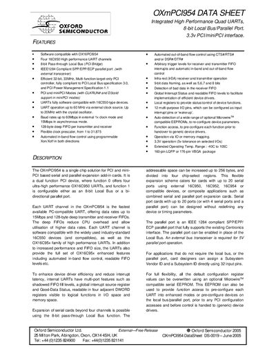 OXFORD SEMICONDUCTOR - External Free Release Oxford Semiconductor Ltd. 25 Milton Park Abingdon Oxon OX14 4SH Manual - cover page