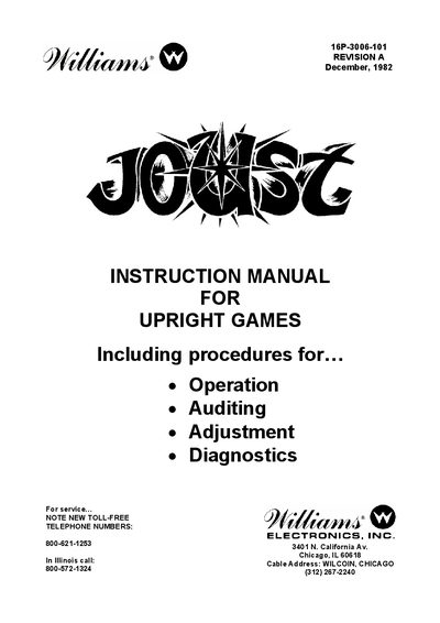 Williams Joust Upright Game Service Manual - cover page