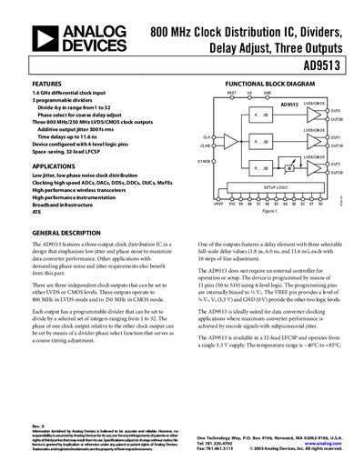Analog Devices AD9513 Clock Distribution IC Datasheet