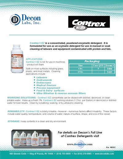 Decon Labs Contrex EZ Enzymatic Detergent Product Leaflet - cover page