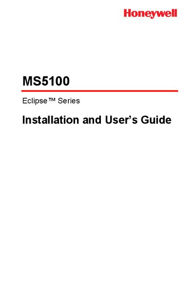 Honeywell MS5100 Eclipse Series Installation and User Guide - cover page