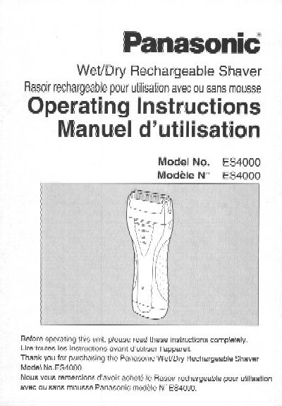 Panasonic ES4000 Wet/Dry Shaver Operating Instructions - cover page